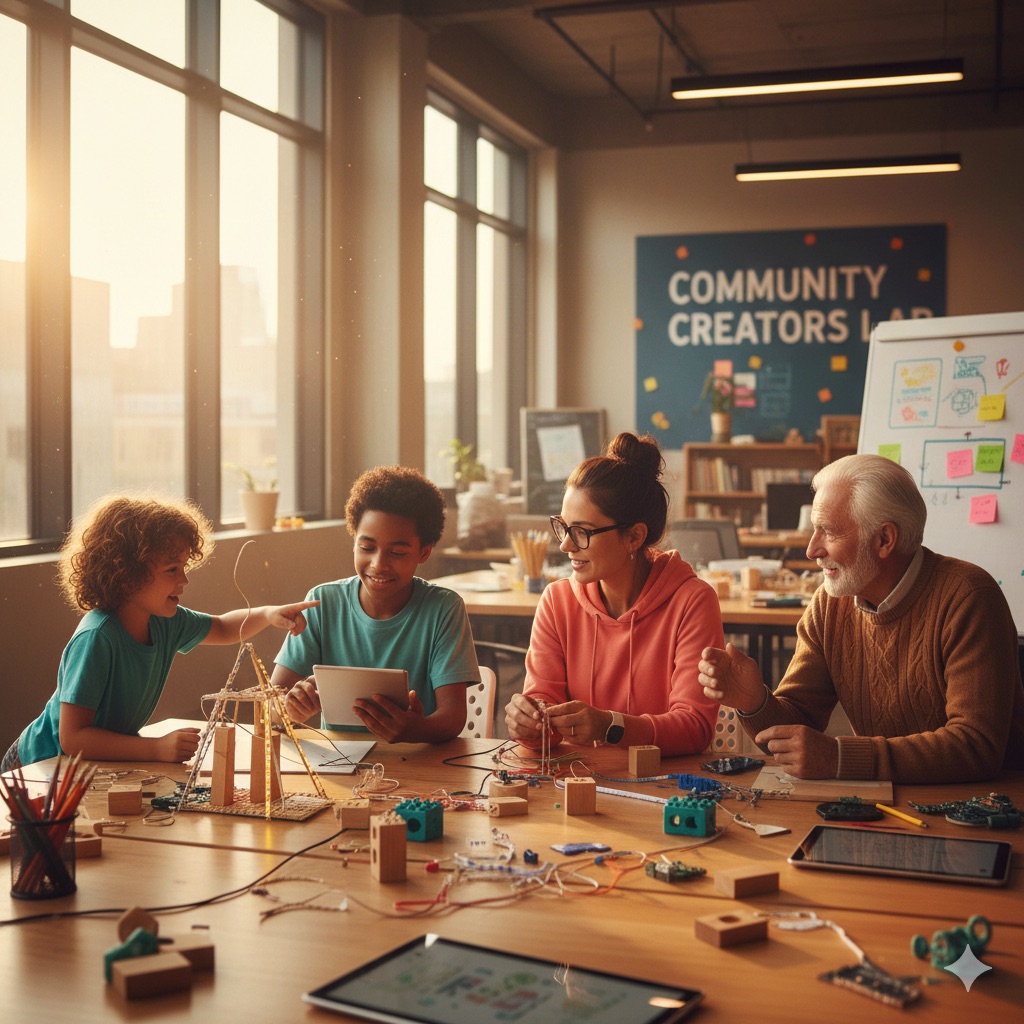 People of different ages connecting, learning, and collaborating across generations
